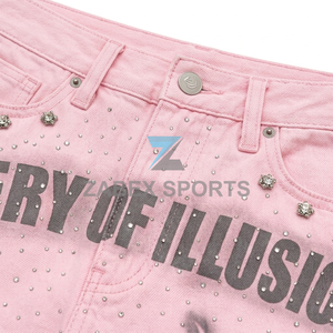 Shorts en jean de luxe pour hommes, décorés de strass, en coton premium, style streetwear décontracté, shorts d'été, fabricant de vêtements OEM ODM - Product Image 5