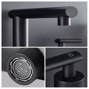 Rubinetto Moderno Nero Opaco per Lavabo, a 3 Fori, a Cascata, con 2 Maniglie - Product Image 4