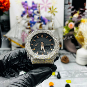 Reloj Iced Out Bling con Diamantes de Moissanita, Reloj de Lujo Hip Hop, Esfera Redonda, Esfera Negra, Reloj de Hombre con Diseño Audaz - Product Image 1
