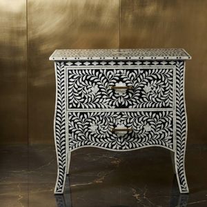 Mesita de Noche Moderna con Incrustaciones de Hueso y Dos Cajones, con Diseño Floral, para Dormitorio y Sala de Estar, Muebles para el Hogar - Product Image 1
