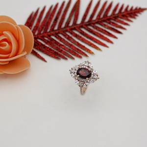 Conjunto de anillos de boda de granate, plata de ley 925, chapado en oro rosa de 14 quilates, anillo de compromiso, joyería nupcial, regalo para mujer - Product Image 3