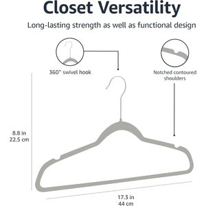 ไม้แขวนเสื้อกันลื่นสีเทา/สีเงิน แพ็ค 100 ชิ้น ประหยัดพื้นที่ในตู้เสื้อผ้า สำหรับจัดระเบียบเสื้อผ้า - Product Image 4
