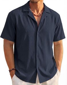 เสื้อเชิ้ตผู้ชาย Aero Textured แบบติดกระดุม แขนสั้น ทรงคิวบา น้ำหนักเบา ระบายอากาศได้ดี เหมาะสำหรับใส่ไปเที่ยวชายหาดในฤดูร้อน รุ่นปี 2026 - Product Image 1