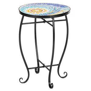 Tavolo Bistrot Rotondo con Mosaico Blu Hawaiano per Terrazza - Product Image 1