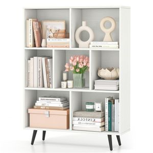 Libreria Moderna a 3 Livelli e 7 Cubi in Legno con 4 Gambe in Metallo, Scaffale Angolare Organizzatore per Soggiorno o Hotel - Product Image 3