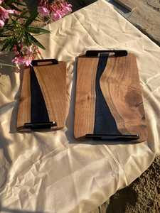 Elegant Handmade <b>Epoxy</b> Resin River Wood Serving Tray with Polished Metal Handles for Charcuterie, Cheese, <b>Coffee</b> & Tea Serving - Product Image 4