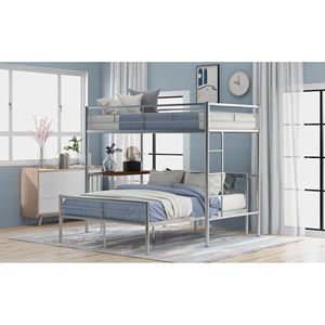 Letto a castello in metallo con scrivania e scaletta, doghe di qualità, colore argento metallizzato, per camera da letto (Vecchio SKU LP000092AAN) - Product Image 3