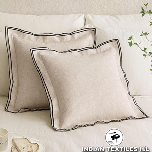 <b>INDIAN</b> TEXTILES H/L Linen <b>Throw</b> Pillow Cover Square Solid Minimalist Stitched Envelope Closure Washable Decorative Cushion - Product Image 1