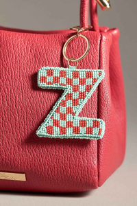 ABDUL REHMAN ENTERPRISES Porte-clés lettre Z à motifs à carreaux et perles, broderie personnalisée de perles de rocaille, breloque de sac en métal doré, luxe - Product Image 2