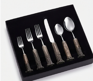 Ensemble de couverts rétro avec manches en bois, couverts en acier inoxydable, compatibles lave-vaisselle, pour le camping et l'hôtellerie - Product Image 6