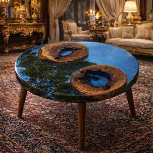 โต๊ะกาแฟเรซิ่นอีพ็อกซี่ธรรมชาติทำมือ โต๊ะไม้เนื้อแข็งลายแม่น้ำ ดีไซน์เรียบง่ายทันสมัย - Product Image 1