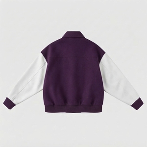 Chaqueta Varsity Acolchada Unisex Morada, Casual, Resistente al Viento, con Cuello Mao, Corte Regular, Cierre de Botones, Color Sólido, Poliéster - Product Image 2