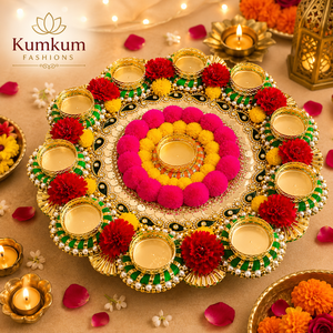 Indian Handmade Pom Pom Rangoli Tealight <b>Candle</b> Holder Diwali Decor Centerpiece Wedding Decor Home Entrance Decor Pooja Favors - Product Image 3