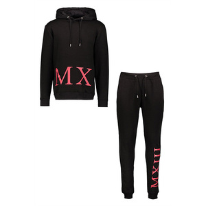 Conjunto Deportivo con Capucha Negra y Logotipo MX, Sudadera y Pantalones Largos, Corte Regular, Ropa Casual de Otoño para Adultos - Product Image 1