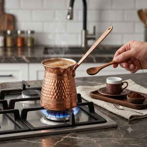 Cafetera Turca de Cobre Puro con Diseño de Panal en Relieve, Cezve para Estufa, Briki Griega con Revestimiento de Estaño y Asa Grabada - Product Image 5