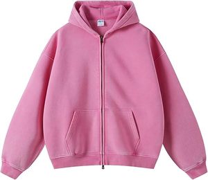 Sudadera con capucha de algodón para mujer, personalizada, con doble cremallera, extragrande, de forro polar grueso, con lavado ácido y efecto vintage desgastado - Product Image 3