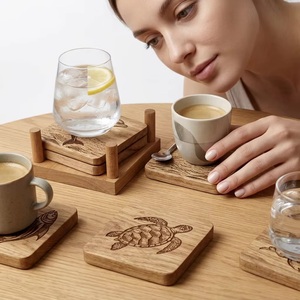 Posavasos Cuadrado de Madera con Diseño de Tortuga, Hecho a Mano, Rústico, 10 cm de Diámetro, Alfombrillas y Bases para Arte con Cuentas - Product Image 3