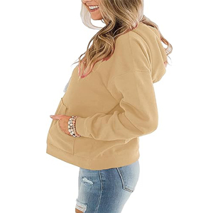 Winter Casual 100% Cotton Knitted 300g Anti-shrink High Quality Hooded Women's Hoodies Front Logo Side Pocket <b>Cheap</b> Price - Product Image 3