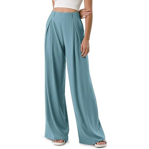 Pantalones Anchos Plisados de Cintura Alta para Mujer, Crepé, Color Sólido, Corte Holgado, Largos, Casuales, de Primavera - Product Image 5
