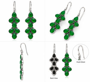 Wholesale Oxidized Silver <b>Green</b> Stone Fashion Dangle Earrings Long <b>Chandelier</b> Drop Earrings for Women - Product Image 5