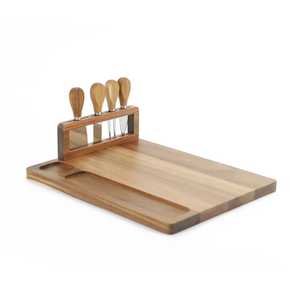 Juego de Tabla Redonda para Quesos de Madera de Acacia con Cuchillos, Tabla para Charcutería, Bandeja para Servir y Soporte para Cuchillos - Ecológico y Apto para Lavavajillas - Product Image 1