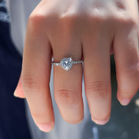 Luxe hartvormige CZ ring S925 zilver pavé halo dunne halve eternity band 520 Valentijnscadeau dames hypoallergeen anti-aanslag