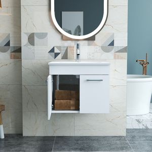24-Inch <b>Wall</b> <b>Mounted</b> Bathroom Vanity with Double Doors Soft-Close Sink Combo and <b>Cabinet</b> Luxury Soft Close Features - Product Image 2