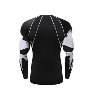 <b>Men</b> Full Sleeve Rash Guard Black With White Wave Print Quick Dry Spandex Polyester <b>Compression</b> <b>Shirt</b> For Adults - Product Image 3