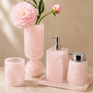 Luxury Pink Resin Bathroom Set <b>Refillable</b> Soap Dispenser <b>Bottle</b> Countertop Vanity Organizer for Home, Hotel and Modern Bathroom - Product Image 6