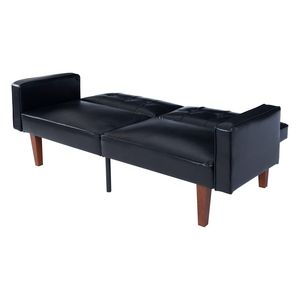 Divano Letto Futon Moderno Mid-Century con Schienale Trapuntato, Divano Reclinabile Regolabile, Gambe in Legno e Metallo, Divano Letto in Pelle PU - Product Image 2