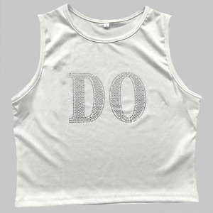 Wholesale White Ribbed Rhinestone Graphic Tank <b>Top</b> Slim Fit Sleeveless Streetwear Casual Fashion Women's Shirts OEM Production - Product Image 6
