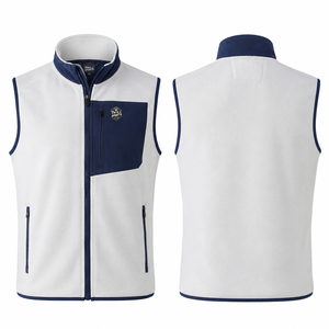 <b>Men's</b> <b>White</b> Navy Color Stand Collar Zipper Softshell <b>Vest</b> Casual Outerwear Windproof Fleece Lined Sleeveless Softshell <b>Vest</b> - Product Image 1