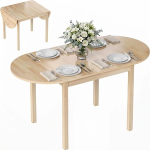 Table à manger ovale en bois massif de 55 pouces avec plateau rabattable pour 4 à 6 personnes, table de cuisine pliante pour petits espaces, finition naturelle - Product Image 1