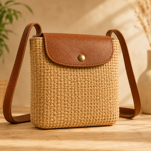 Sac messager écologique en jute tressé réglable XL pour femme avec chaînes et boutons, sac à bandoulière pour femme - Product Image 3