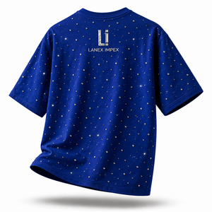 เสื้อยืดคอกลมสีน้ำเงินรอยัลประดับเพชรเทียมทรงโอเวอร์ไซส์สำหรับผู้ชาย สไตล์สตรีทแวร์ลำลอง แขนสั้น ลายกราฟิกวิบวับ แฟชั่น - Product Image 3