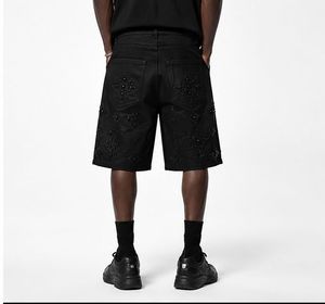 Shorts en jean déchiré délavé à l'acide pour hommes, personnalisables avec logo brodé et strass, taille élastique, écologiques et respirants, vente en gros - Product Image 2