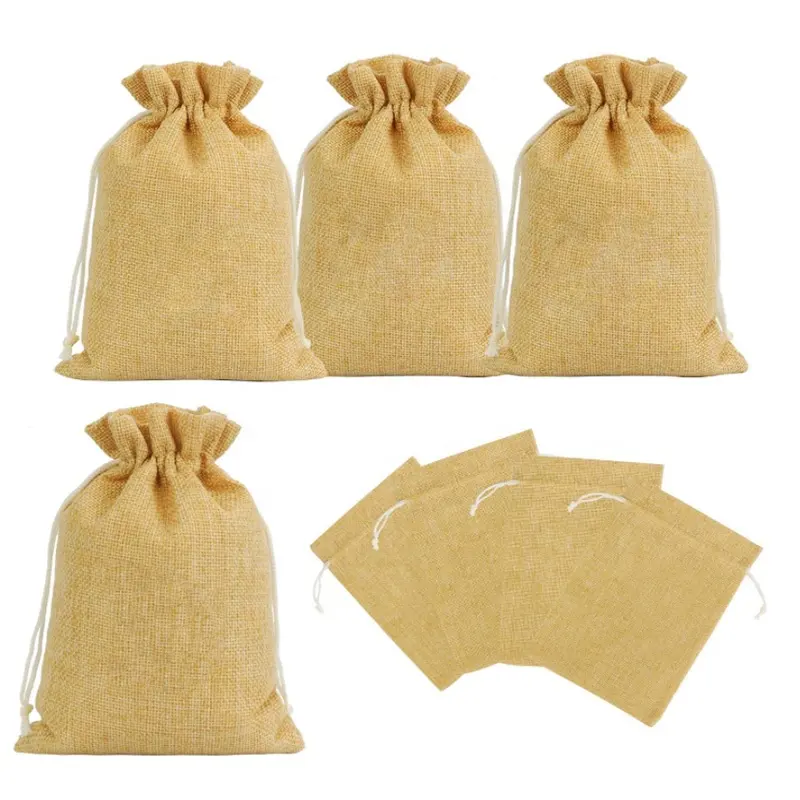 Custom High Quality Jute Drawstring Gift Dust Bag Gold Printing Jute Packaging Bag