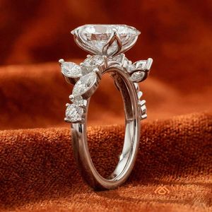 925 Sterling Silver Oval Cut Moissanite Cluster Engagement <b>Ring</b> Luxury Bridal Jewelry Gift Women USA Trend - Product Image 3