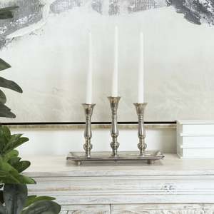 <b>Silver</b> 3-Arm Candlestick <b>Holder</b> with Taper <b>Candles</b> for Home Decoration Durable Metal Stand - Product Image 3
