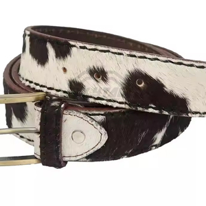 Ceinture en cuir véritable de vachette à poils, style western, avec fourrure tachetée, pour hommes et femmes, accessoire de mode de haute qualité - Product Image 1