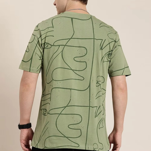 เสื้อยืดแขนสั้นสีเขียวมะกอกสำหรับผู้ชาย ทรงปกติ คอวี ผ้าฟลีซทอ ระบายอากาศได้ดี ไม่เป็นขุย - Product Image 4
