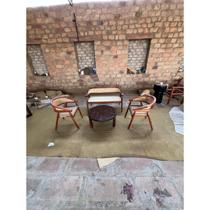 Mid-Century Modern Solid Acacia Wood Living Room <b>Set</b> | Handcrafted 2-Seater Rattan <b>Bench</b> & Round Coffee <b>Table</b> | japandi <b>table</b> - Product Image 6