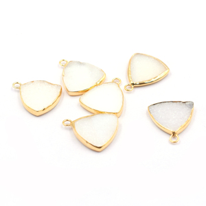 Colgante Triangular de Druzy Blanco, Plata de Ley 925, Bisel Chapado en Oro de 18K con Anilla para la Creación de Collares, Pulseras y Pendientes - Product Image 5