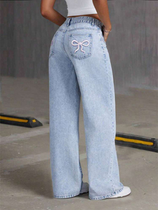 Jeans respirants pour femme, style streetwear, personnalisables avec logo, nouvelle collection été 2026, coupe ample amincissante, jambes larges, longueur au sol - Product Image 5