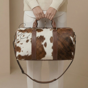 Vintage Cowhide Leather Duffel Bag Hair On Hide Large Capacity Weekender Travel Bag with Shoulder <b>Strap</b> for Men Women OEM - Product Image 2