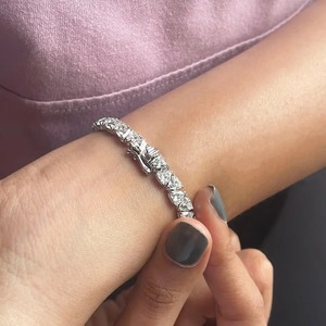 Top Demanded Luxury Trillion Cut Moissanite Diamond 925 <b>Silver</b> Rhodium Plated Tennis <b>Bracelet</b> Unisex Gift Available Wholesale - Product Image 5