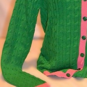 Cardigan en tricot vert pour femme, manches longues, col rond, boutonné, couleur unie, style preppy, épais, en acrylique, double boutonnage, vintage - Product Image 5