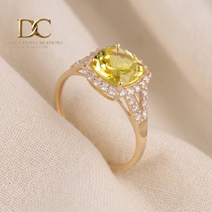 Bague ethnique en or massif 14 carats avec diamant de laboratoire et saphir jaune de laboratoire, design élégant, bijoux fins pour femmes, mariage - Product Image 4
