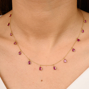 18K Solid Yellow Gold <b>Ruby</b> Station <b>Necklace</b> - Product Image 1