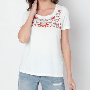 Camisetas Cortas para Mujer con Bordado Estampado, Servicio OEM Directo de Fábrica, Precio al por Mayor para Verano - Product Image 1